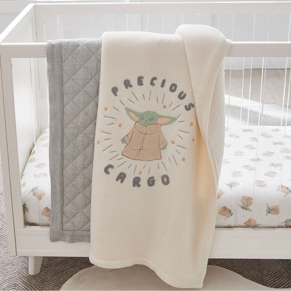 Pottery Barn Kids Cream and Gray Baby Yoda Blanket